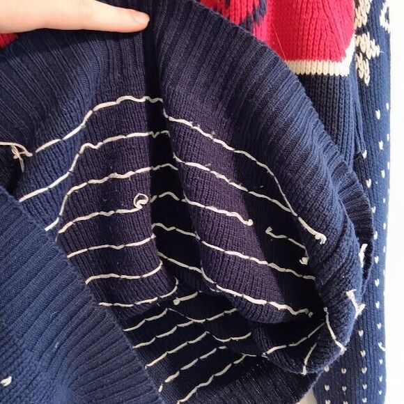 VTG 70s 80s JCPenny Mens M Knit Pullover Grandpa Red Blue Snowflake Geometric - Picture 4 of 5